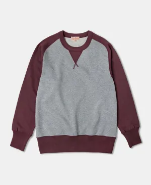 14 oz Contrast-Tipped Loopwheel Crewneck Sweatshirt - Red/Gray