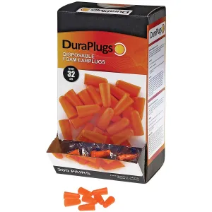 14310 Duraplug Uncorded Orange PU Foam Earplugs, 3 DB, NNR-ONFA, 200 Per Box