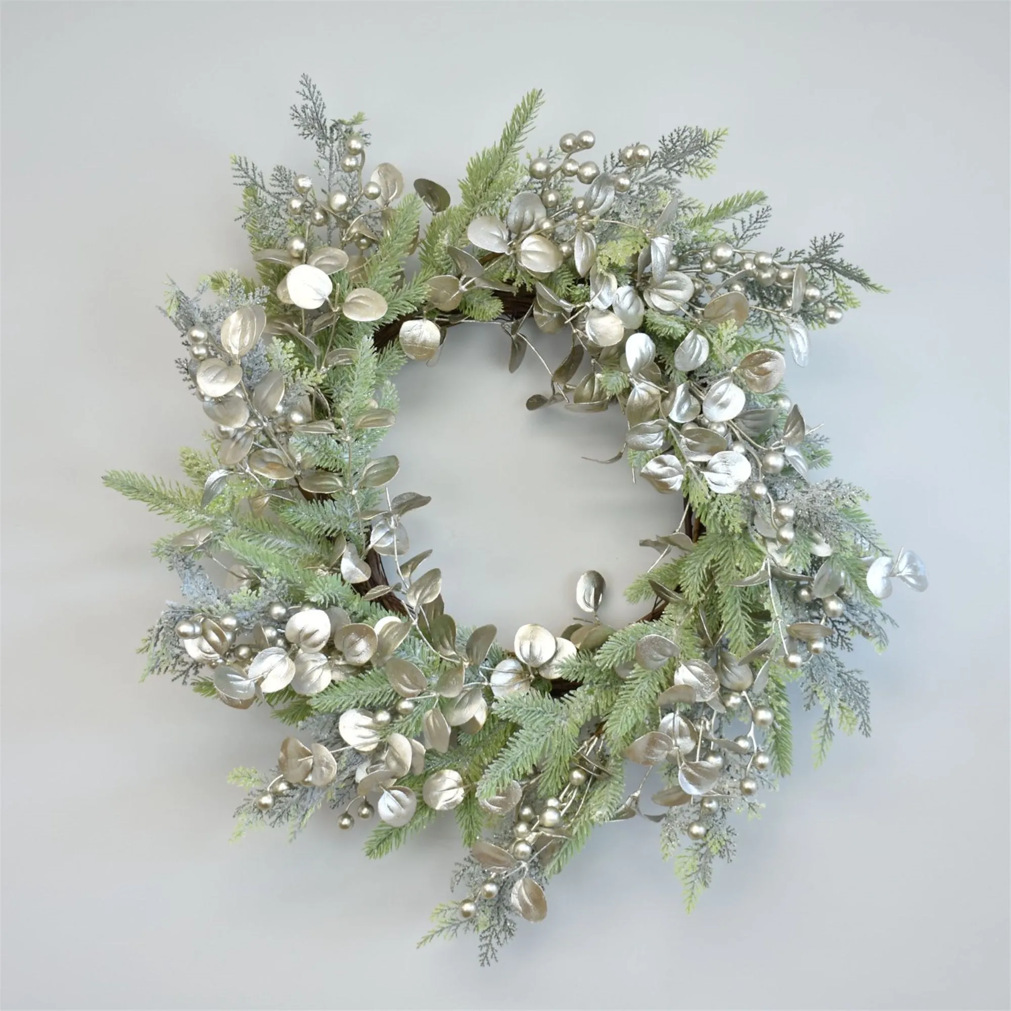 24" O Holy Night Metallic Pine, Eucalyptus, and Berry Wreath | TA