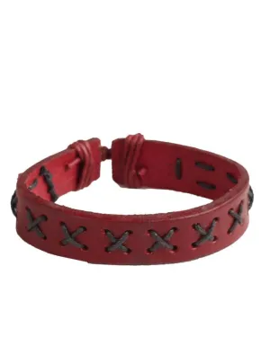 African Unisex Red Leather Wristband Bracelet