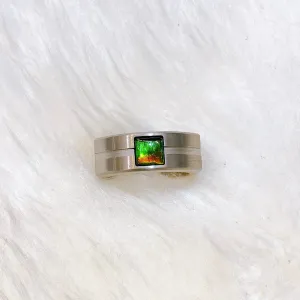 Ammolite Ring Grey Polished Titanium DUSK Ring KORITE MEN'S COLLECTION