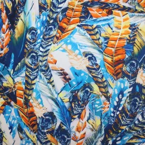 Blue Feathers Printed Spandex Fabric | Blue Moon Fabrics