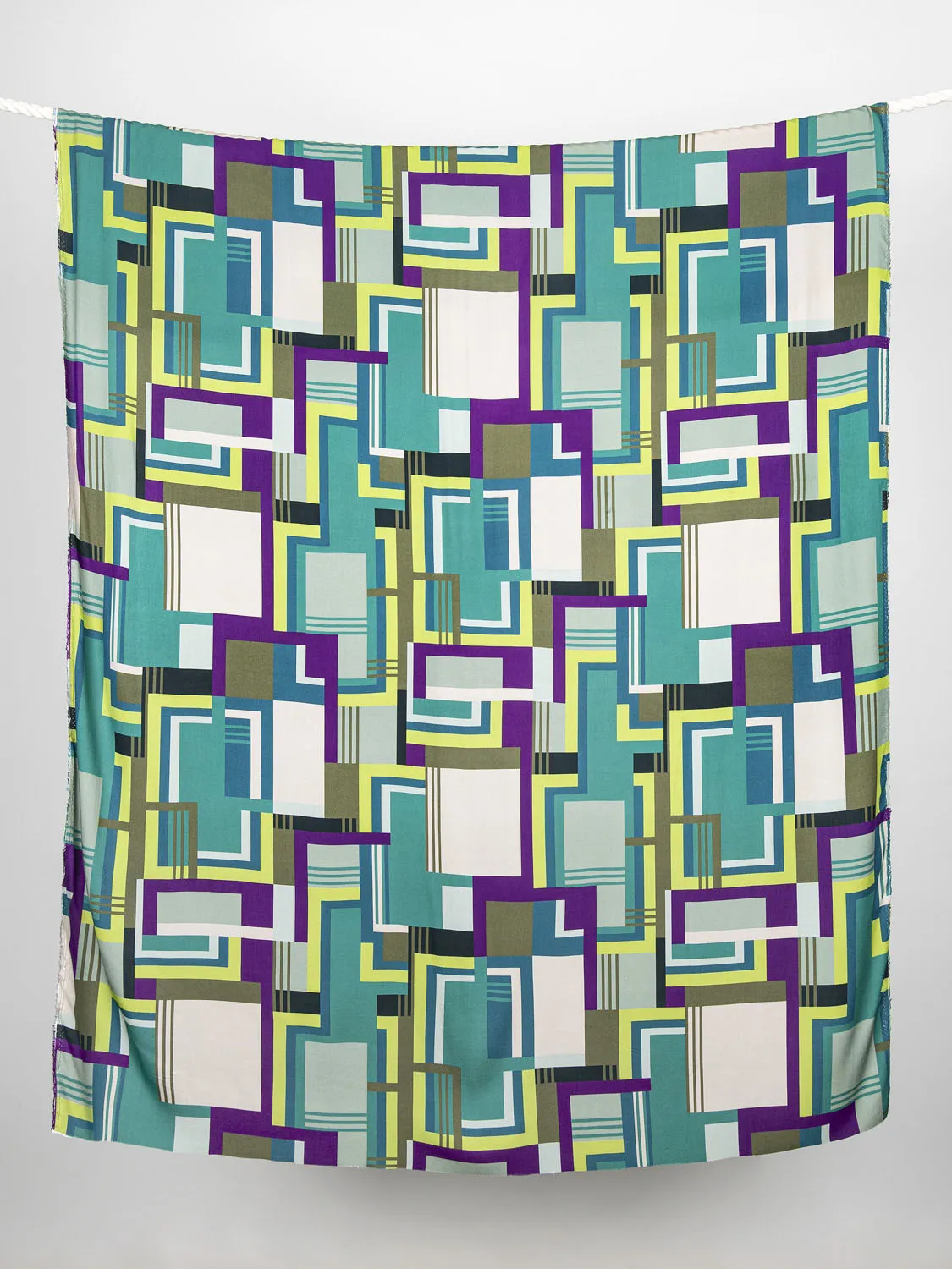 Deconstructed Plaid Print Viscose - Blue   Green   Purple - Swatch