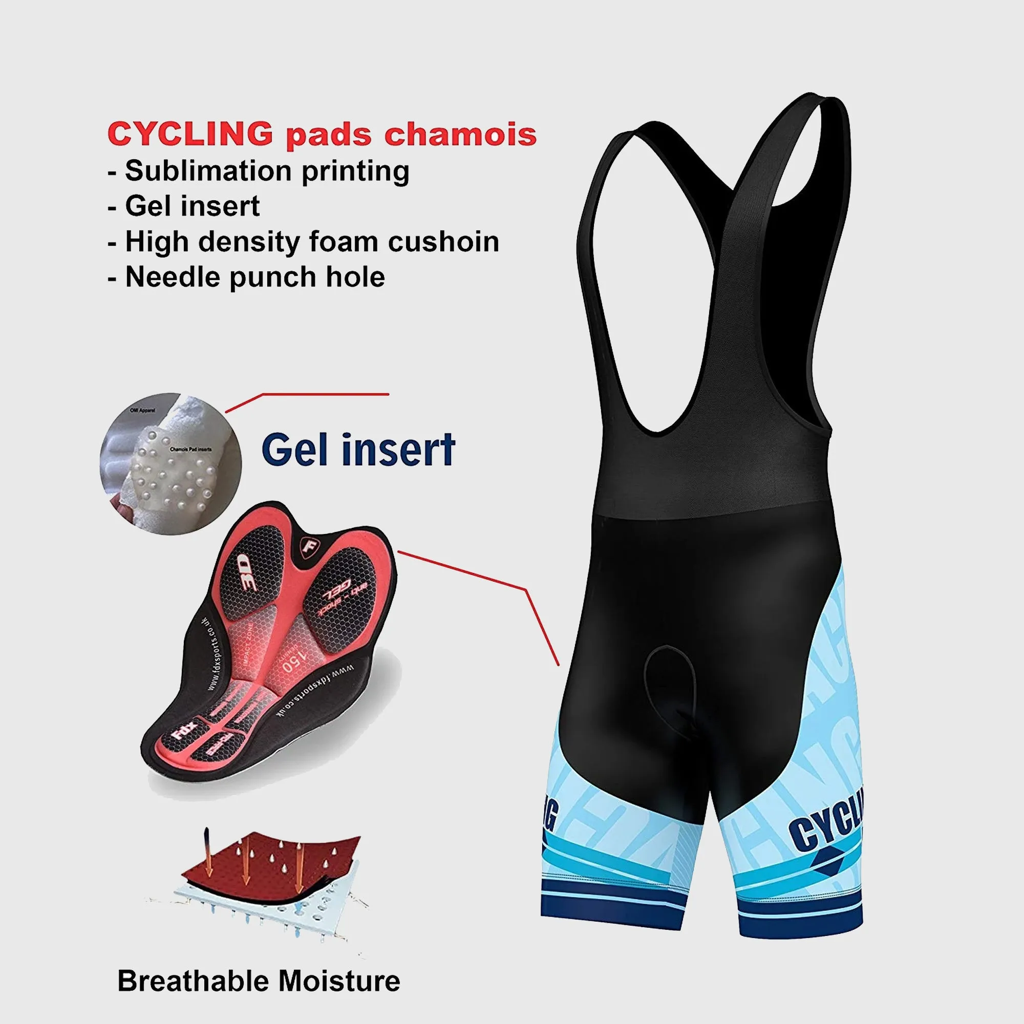 Fdx Core Blue Men's & Boy's Padded Summer Cycling Bib Shorts