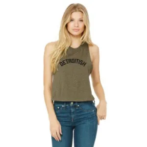 Ink Detroit Detroitish Racerback Crop Tank Top - Heather Olive