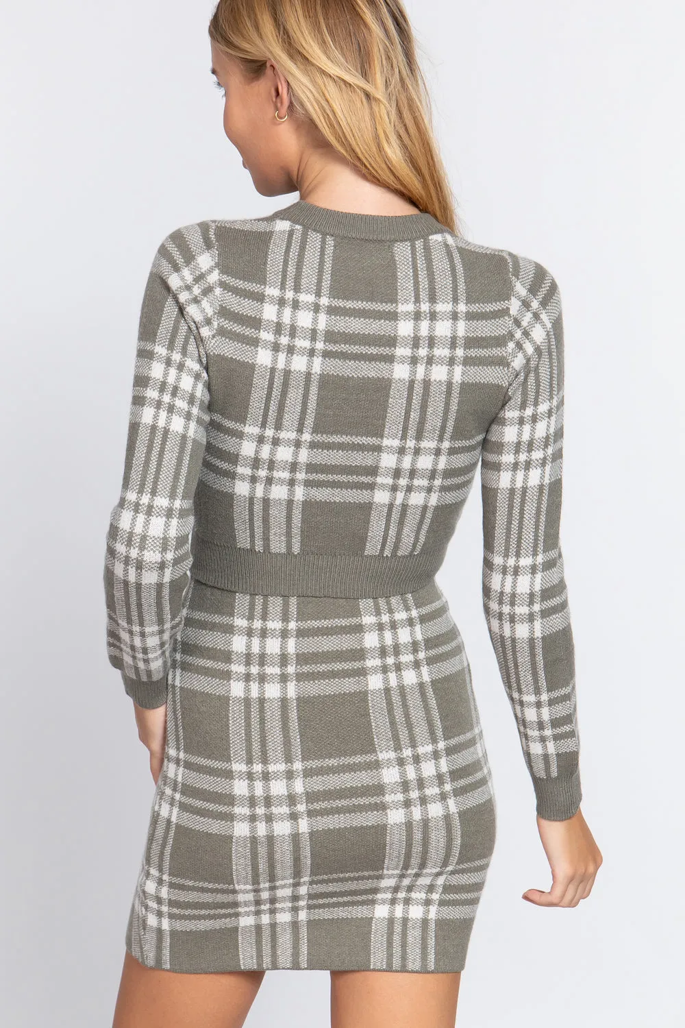 Long Slv Check Crop Sweater