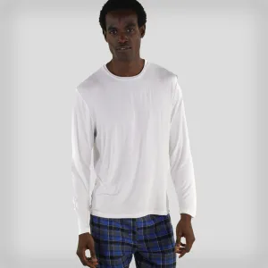 Men's Bamboo Rayon Long Sleeve Knit Sleep Shirt - White - FINAL SALE