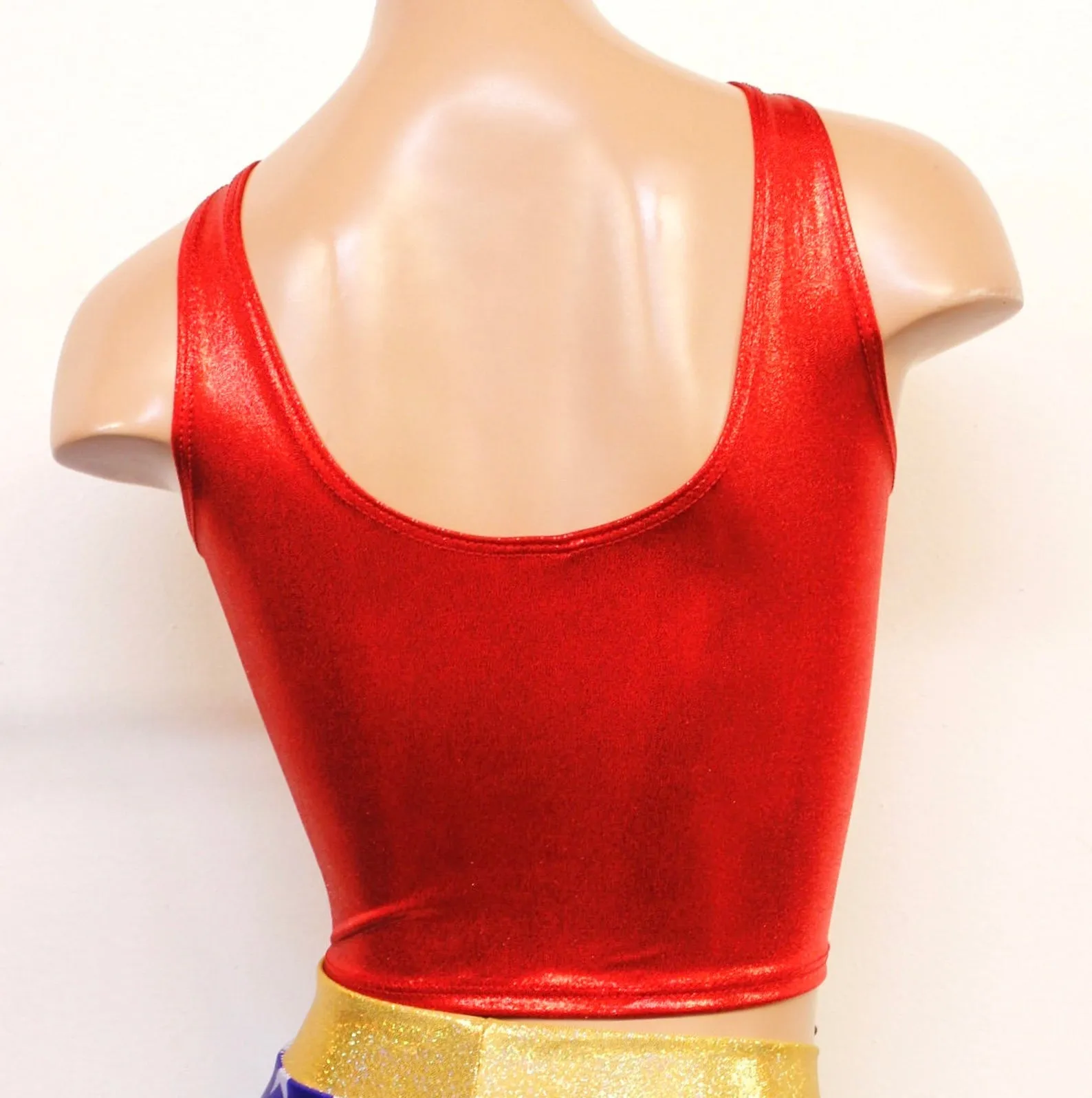 Star Superheroine Crop Tank with Red Stars Emblem Patch