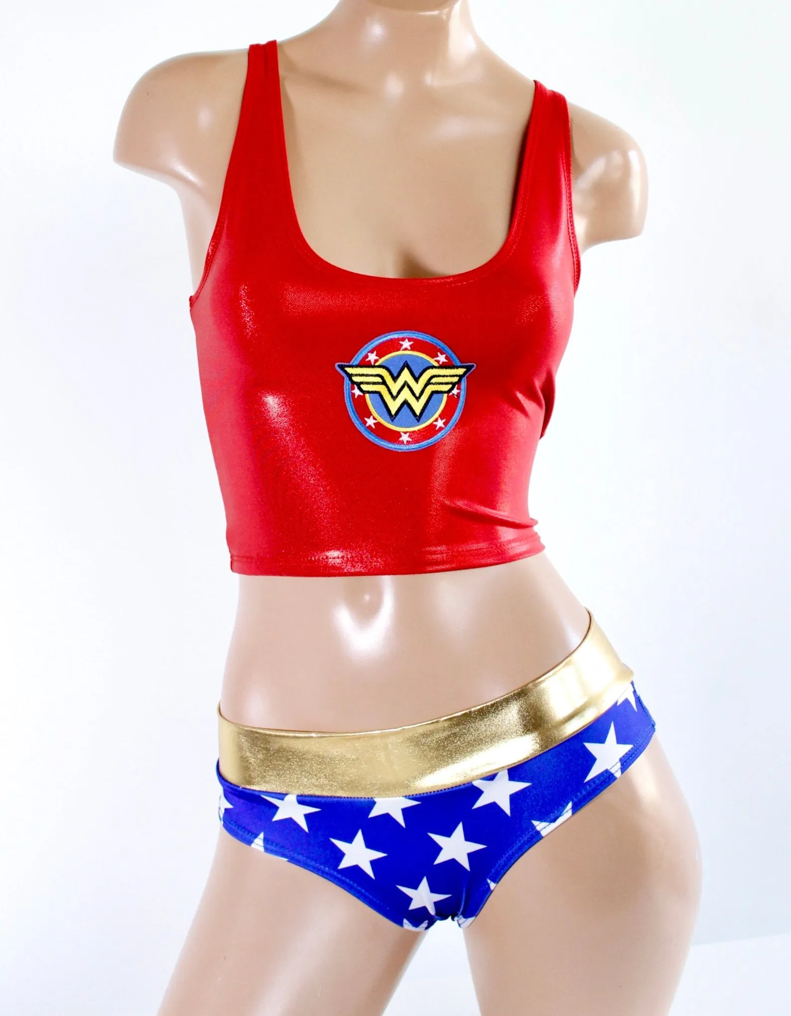 Star Superheroine Crop Tank with Red Stars Emblem Patch