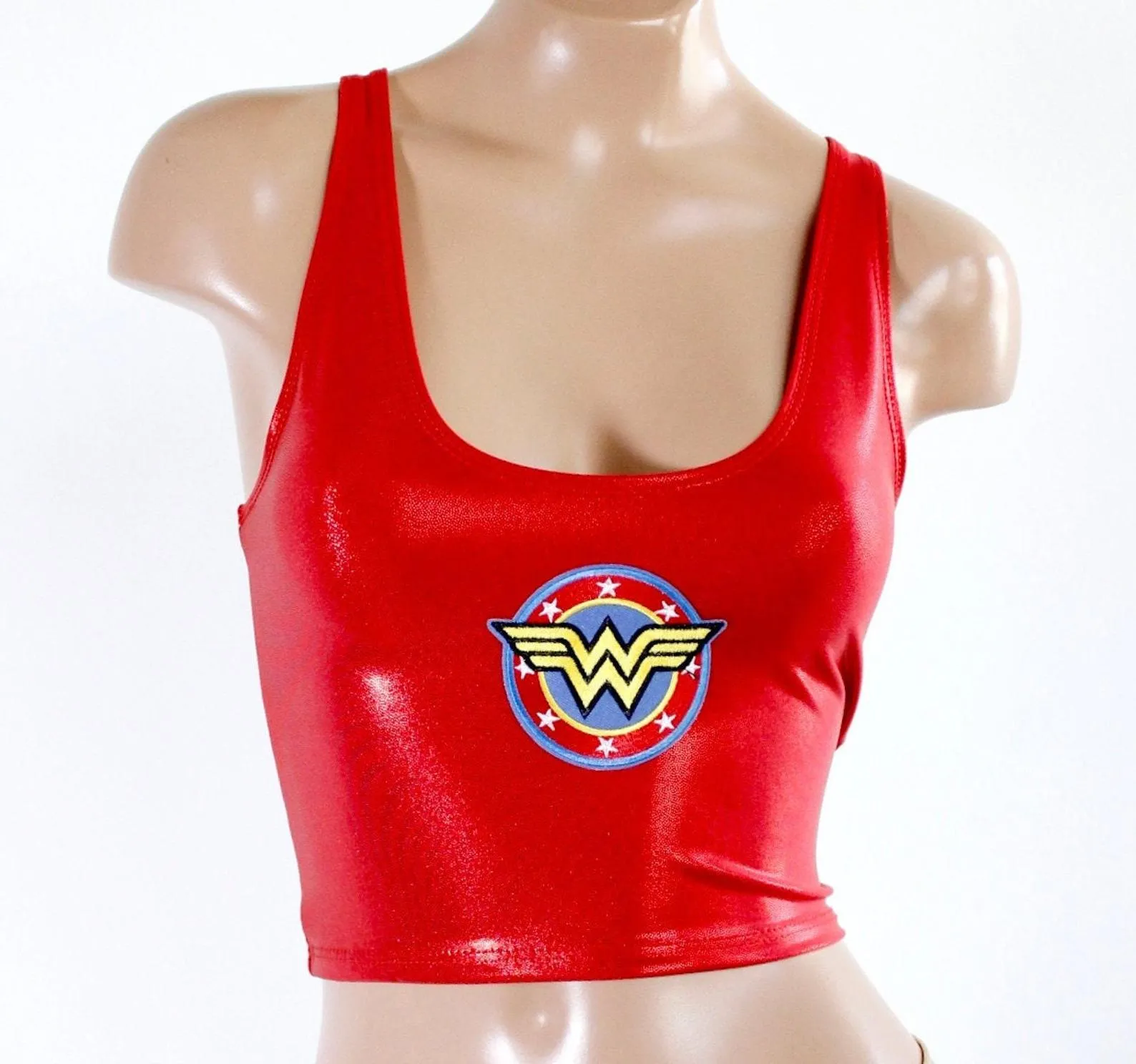 Star Superheroine Crop Tank with Red Stars Emblem Patch