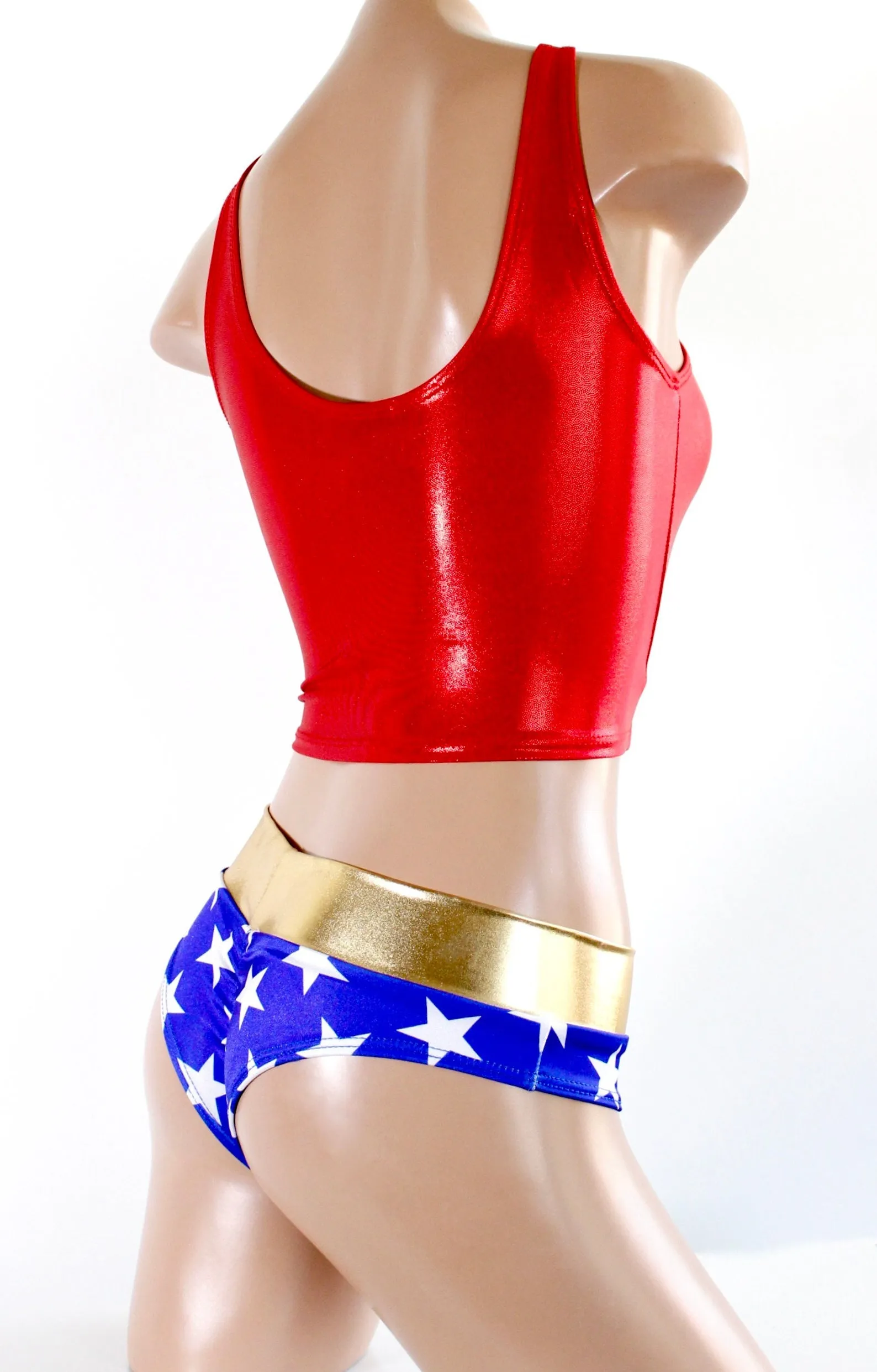 Star Superheroine Crop Tank with Red Stars Emblem Patch