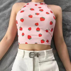 Strawberry Backless Tied Crop Top 🍓